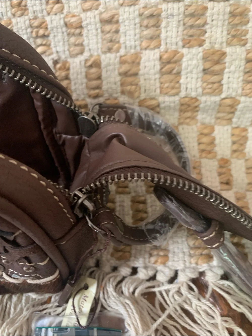 Trinity Brown Woven Studded Fringe Cosmetic Clutch